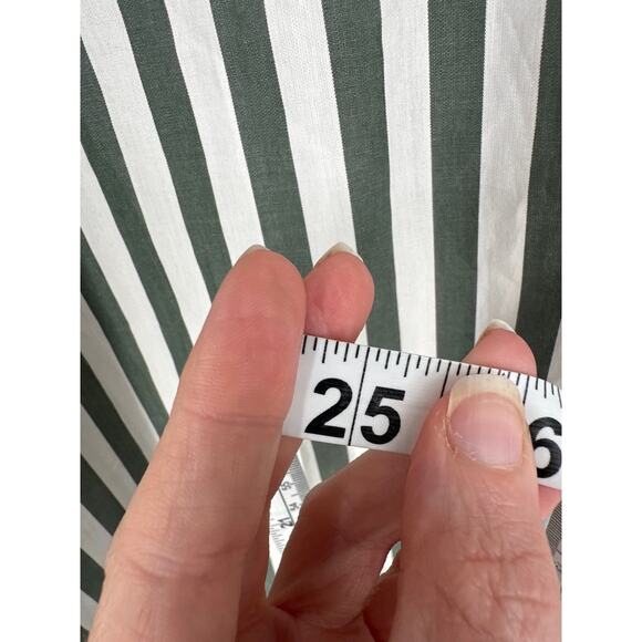Ann Taylor Top Womens XL Green Striped White Button Oversized Pocket Classic - Picture 8 of 9